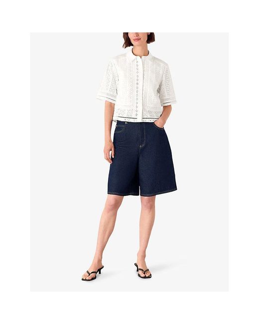 Whistles White Broderie Short-Sleeve Button-Down Cotton Shirt