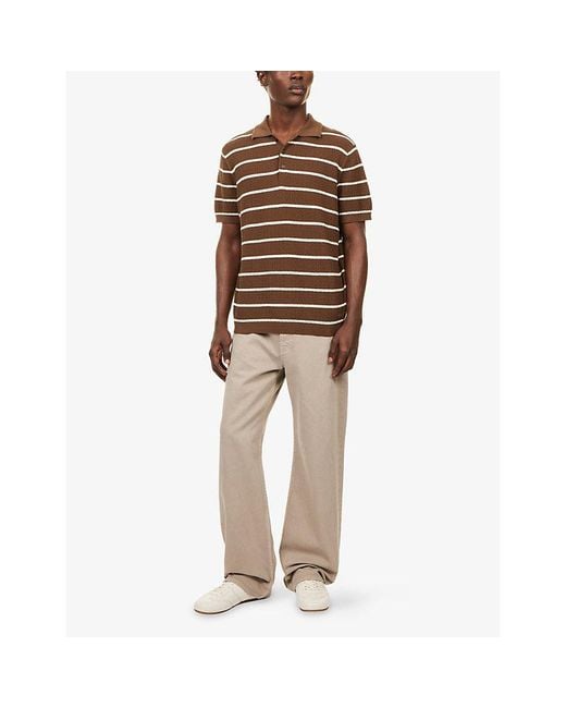 Jonathan Simkhai Brown Calum Striped Bouclé Cotton And Silk-Blend Polo Shirt for men