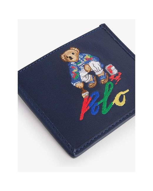 Polo Ralph Lauren Blue Vy Bear-embroidered Leather Card Holder for men