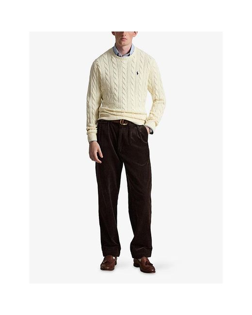 Polo Ralph Lauren White Brand-Embroidered Cable-Knitted Cotton Jumper for men