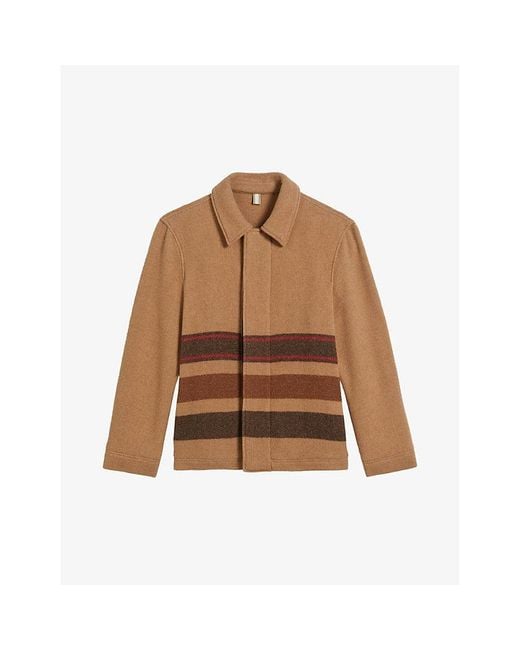 Ted Baker Brown Carlby Striped Collared Recycled Wool-blend Jacket for men