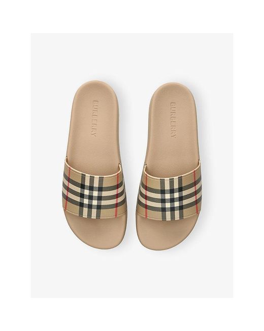 Burberry Natural Furley Checked Rubber Sliders for men
