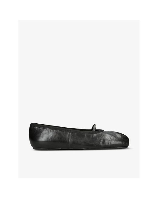 Givenchy Black Ruched Square-toe Leather Ballet Flats
