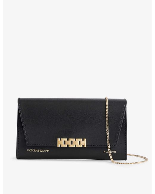 Victoria Beckham Black Chain-embellished Leather Wallet On Chain