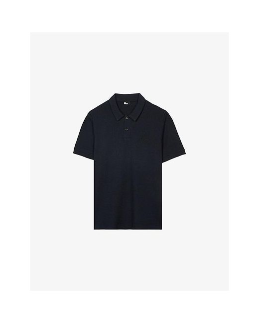 The Kooples Blue Brand-Embroidered Honeycomb Stretch-Cotton Polo Shirt for men