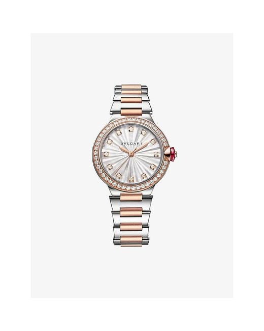 BVLGARI Metallic Re00010 Lvcea 18ct Rose-gold, Stainless-steel, 1.3000ct Brilliant-cut Diamond And Mother-of-pearl Automatic Watch