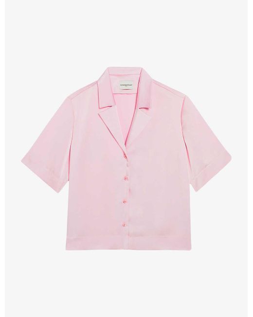 Claudie Pierlot Pink Notch-lapel Cropped Woven Shirt