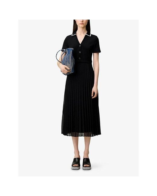 Claudie Pierlot Black Short-Sleeved Cotton And Woven Midi Dress