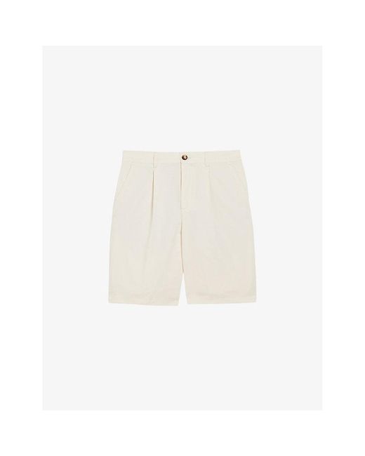 Ted Baker White Fulhum Front-pleat Regular-fit Cotton Shorts for men