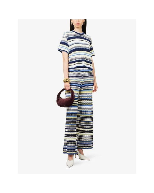Jonathan Simkhai Blue Tenley Graphic-Pattern Cotton-Blend Top