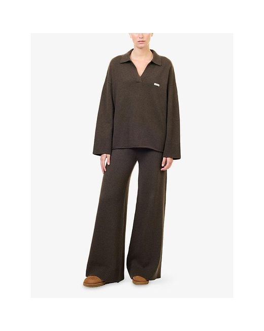 Lounge Underwear Brown Half-Placket Oversized Wool-Blend Jumper