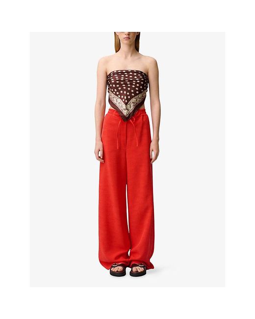 Claudie Pierlot Red Drawstring Wide-Leg Woven Trousers