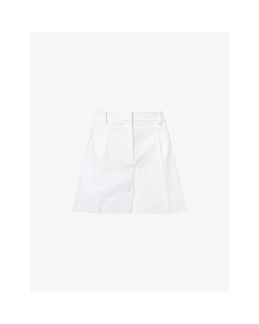 Theory White Fluid Pleat Woven Shorts