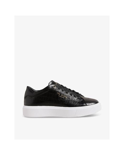 Ted Baker Black Artimi Croc-embossed Leather Low-top Trainers