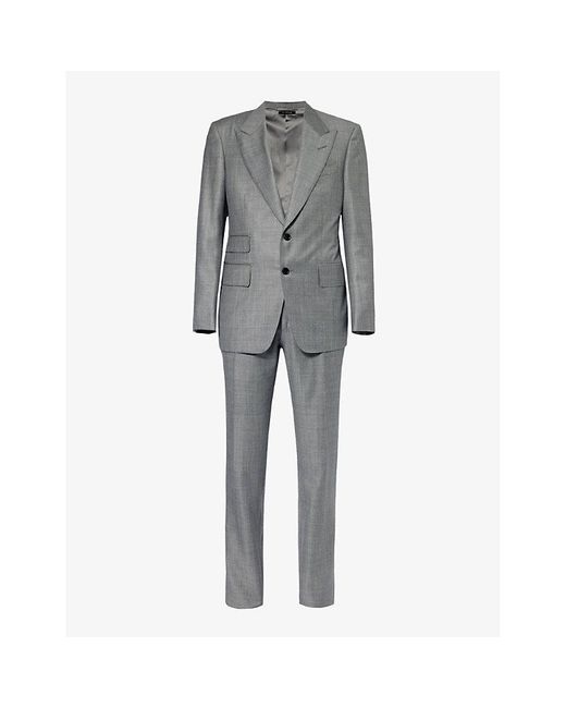 Tom Ford Gray Shelton-fit Single-breasted Sharkskin Wool Suit for men