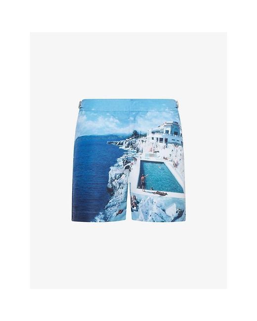 Orlebar Brown Blue Hulton Photograph-Print Swim Shorts for men