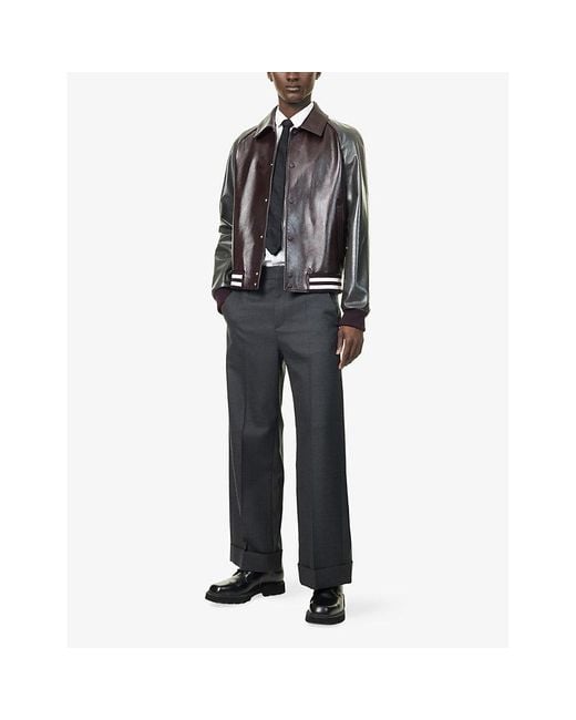 Gucci Black Logo-Embossed Shiny Leather Bomber Jacket for men