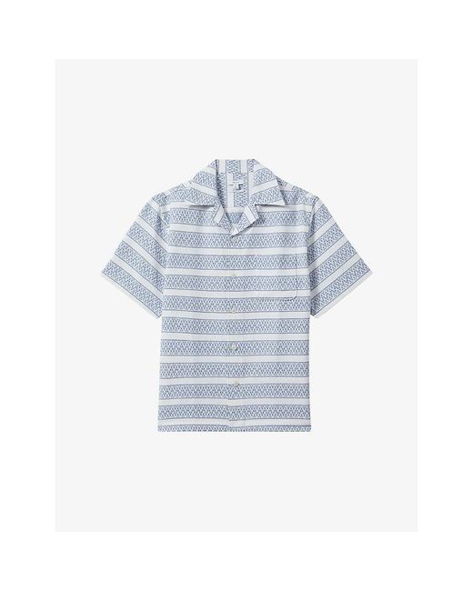 Reiss Blue Kesh Herringbone-texture Short-sleeve Cotton Shirt X for men