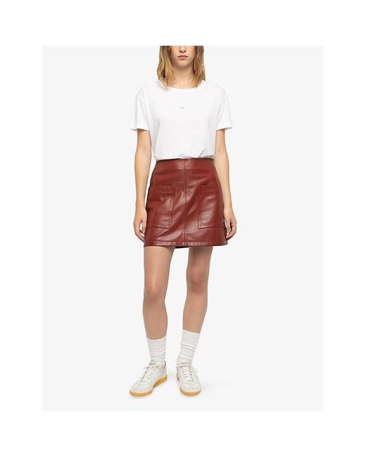 Zadig & Voltaire Red Jamie Leather Mini Skirt