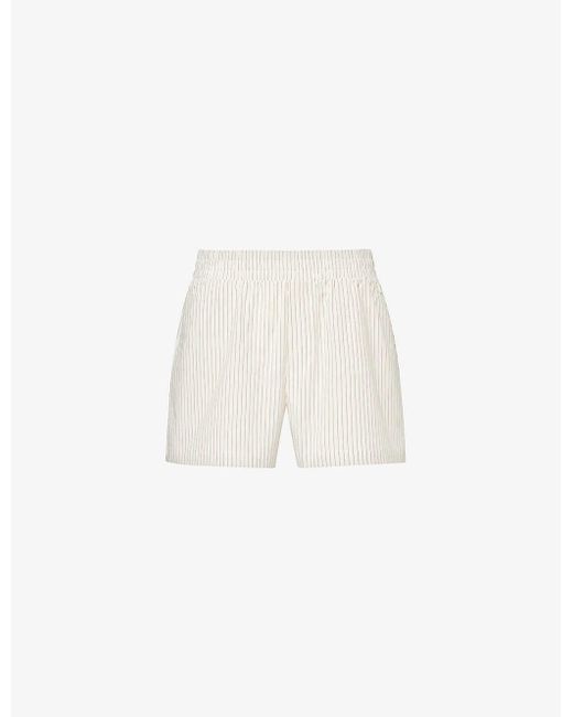 GOOD AMERICAN White Stripe-pattern Elasticated-waist Cotton-blend Poplin Shorts