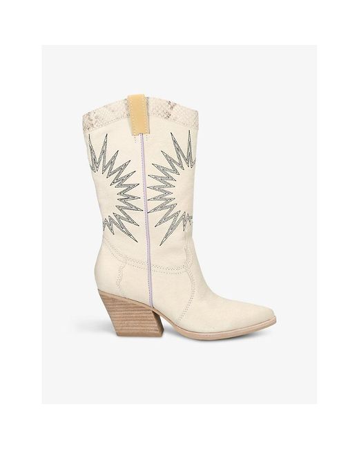 Dolce Vita Natural Lawson Sunburst-embroidered Leather Heeled Cowboy Boots