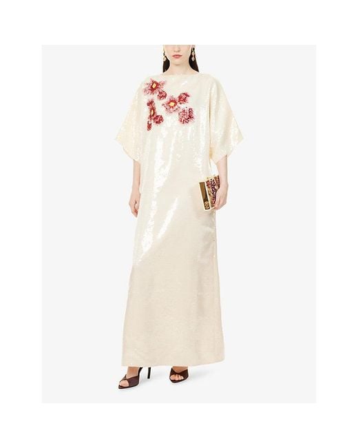 Dima Ayad White Organza Sequin Cocoon Woven Maxi Dress