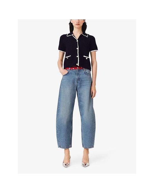 Maje Blue Crochet-Trim Knitted Cardigan