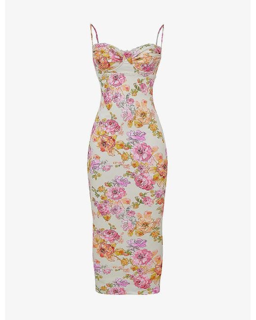 House Of Cb White Josefina Floral-print Stretch-woven Maxi Dress