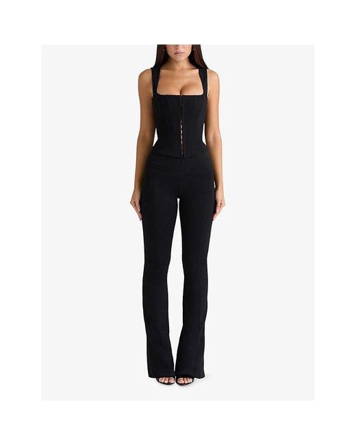 House Of Cb Black The Fitted Flared-Leg Stretch-Woven Trousers Xs (A-C Cup)