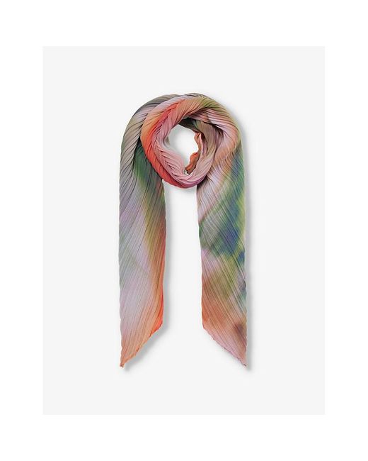 Pleats Please Issey Miyake Multicolor And Spinach Abstract-pattern Knitted Scarf
