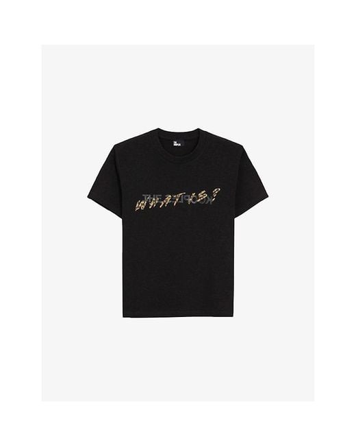 The Kooples Black Leopard-Print Logo-Graphic Cotton-Jersey T-Shirt