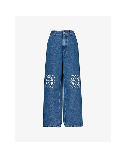 Loewe Blue Anagram Mid-rise Wide-leg Cropped Jeans