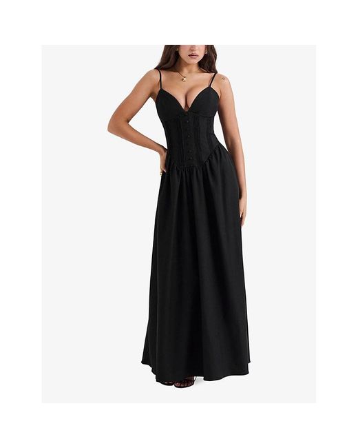House Of Cb Black Lova Corseted Stretch-Woven Maxi Dress