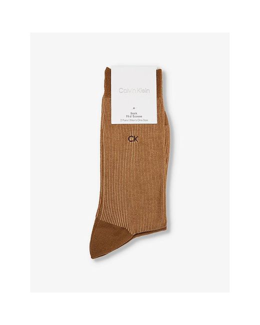 Calvin Klein Brown Shadow Ribbed Cotton-blend Knitted Socks Pack Of Two for men