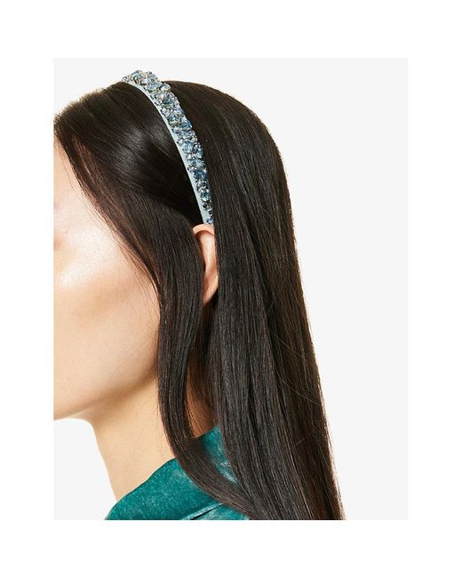 Jennifer Behr Blue Essen Brand-patch Silk Headband