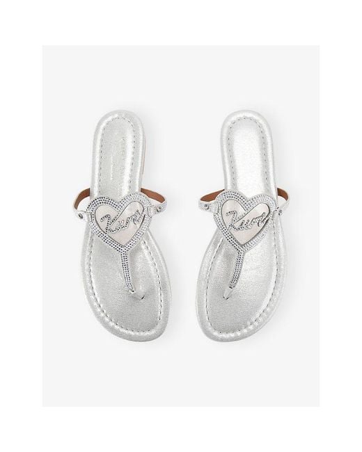 Kurt Geiger White Kurt Heart T-Bar Leather Sandals