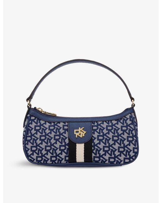 DKNY Carol Monogram Woven And Leather Baguette Bag in Indigo (Blue ...
