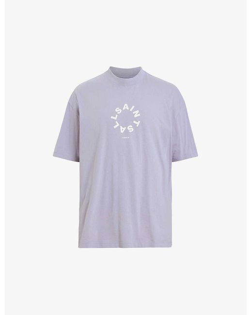 AllSaints Purple Tierra Brand-print Organic Cotton-jersey T-shirt for men