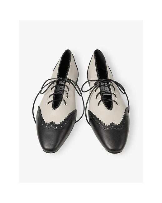 Jimmy Choo Black Margot Lace-Up Dual-Tone Leather Ballet Flats