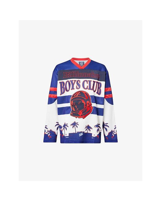 BBCICECREAM Blue Stadium Embroidered Graphic-Print Woven Hockey Top for men