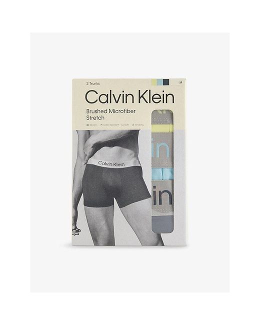 Calvin Klein Gray Brushed Pack-Of-Three Stretch-Woven Trunks for men