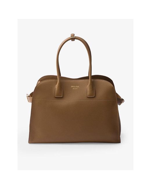 Prada Brown Branded Large Leather Tote Bag