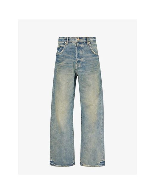 Purple Brand Blue Vintage Dirty Faded-wash Wide-leg Denim Jeans for men