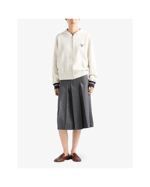 Prada White Brand-Print Zip-Up Cotton Hoodie