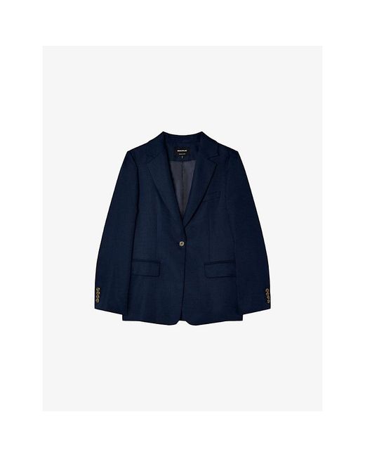 Whistles Blue Hopsack Relaxed-Fit Woven Blazer