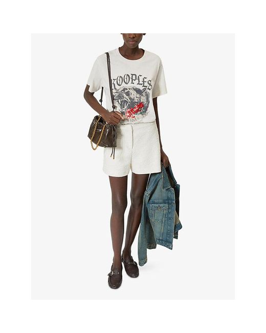 The Kooples White Logo-Print Short-Sleeve Cotton T-Shirt