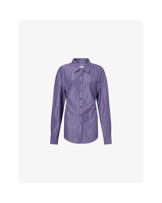 Dries Van Noten Purple Cenny Stripe Long-Sleeve Cotton Shirt