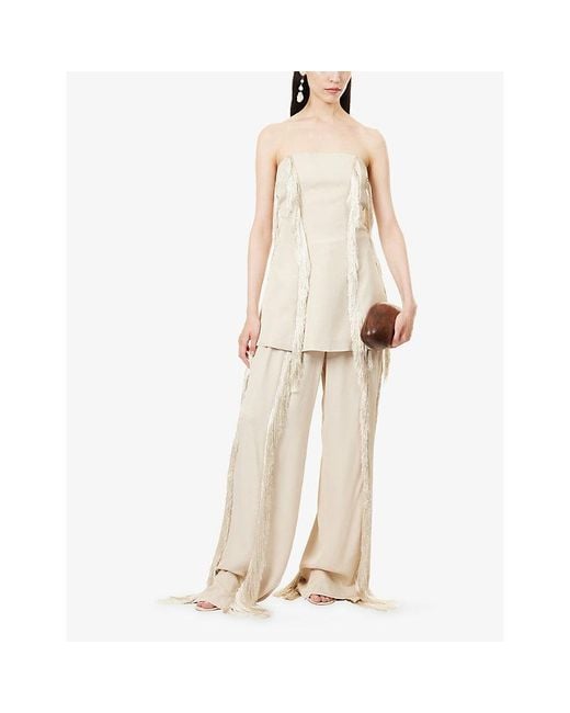 Rebirth Natural Sleeveless Fringed Woven Top