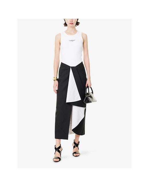 Givenchy Black Draped Wool Midi Skirt