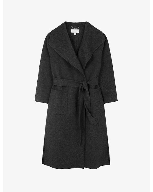 The White Company Black Belted-waist Double-faced Wool Coat
